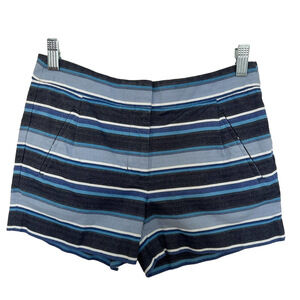🌵 J. Crew Women's Blue Striped Flat Front Shorts with Pockets - Size 0